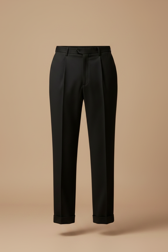 Pantalon À Pince Noir Plissé Élégant Droit Homme - Gabardine - vue 3