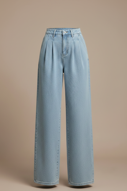 Pantalon À Pince Bleu Clair Large Décontracté Femme - Jean - vue 3