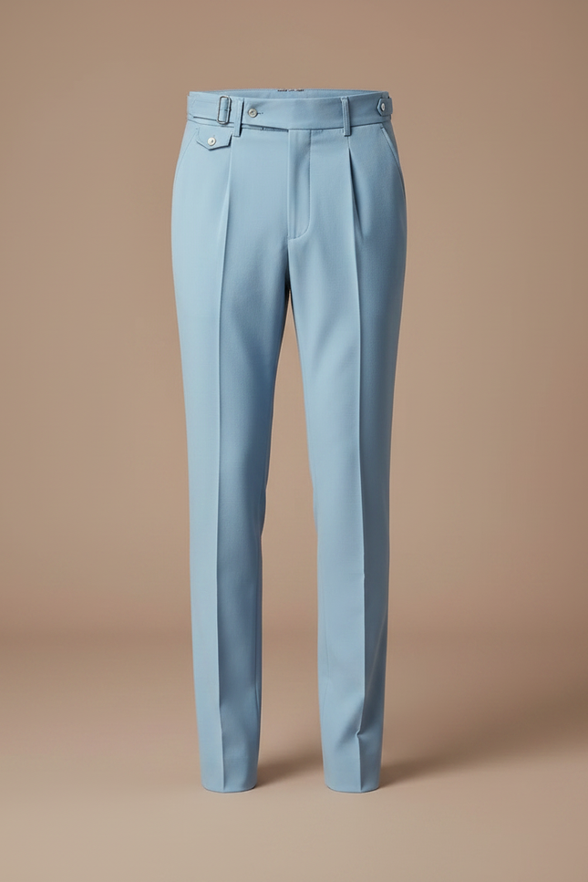 Pantalon À Pince Bleu Ciel Plissé Droit Élégant Homme - Polyester - vue 3