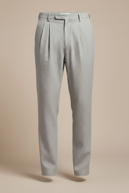 Pantalon À Pince Gris Clair Plissé Droit Coton Homme - Lin - vue 3