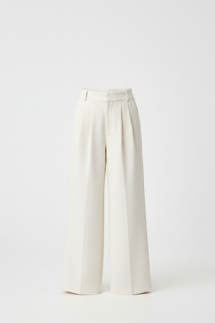 Pantalon À Pince Crème Ample Fluide Taille Haute Fille - Beige Viscose - vue 3
