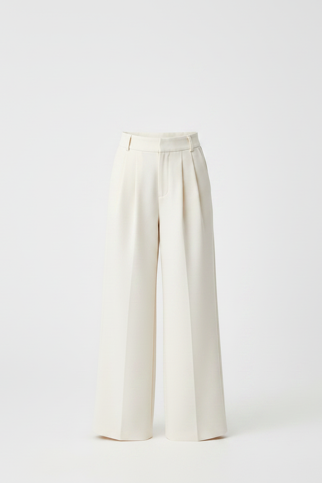 Pantalon À Pince Crème Ample Fluide Taille Haute Fille - Beige Viscose - vue 3