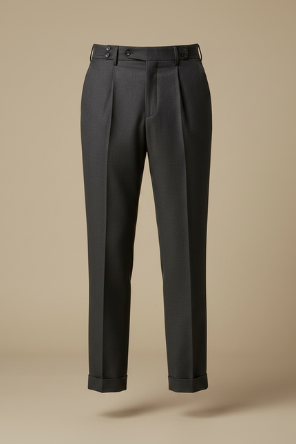 Pantalon À Pince Gris Foncé Droit Plissé Homme - Gabardine - vue 3