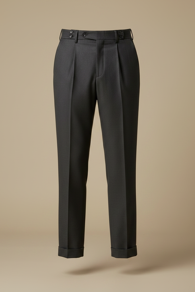 Pantalon À Pince Gris Foncé Droit Plissé Homme - Gabardine - vue 3