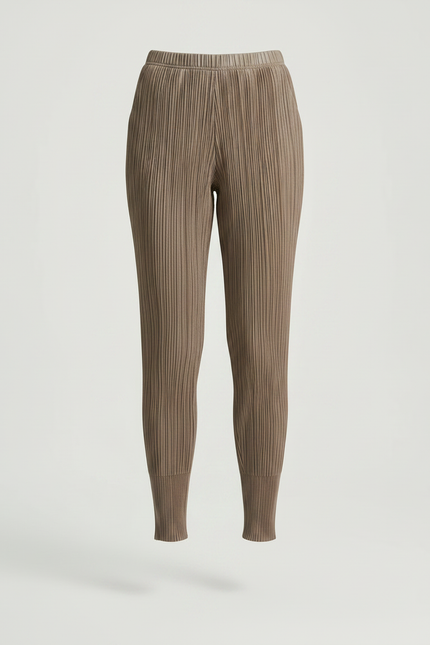 Pantalon À Pince Plissé Marron Décontracté Cheville Fluide - Maille - vue 3