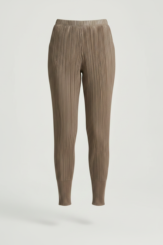 Pantalon À Pince Plissé Marron Décontracté Cheville Fluide - Maille - vue 3