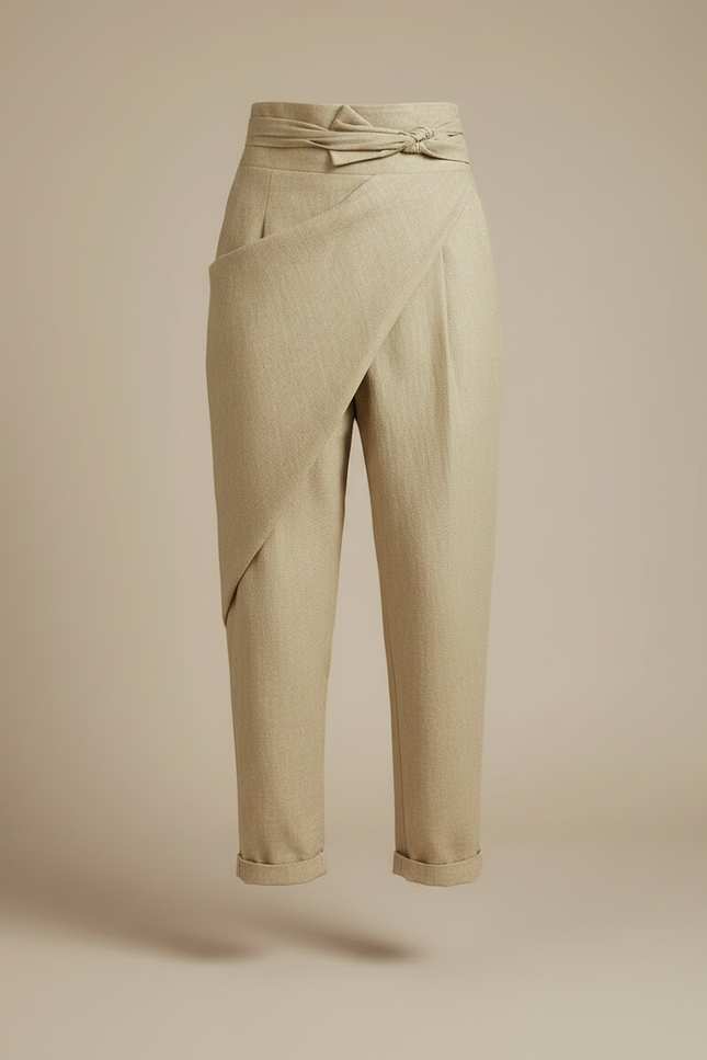 Pantalon À Pince Beige Décontracté Drapé Femme Fluide - Lin - vue 3
