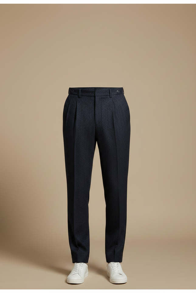 Pantalon À Pince Bleu Marine Laine Plissé Droit Élégant Homme - vue 3