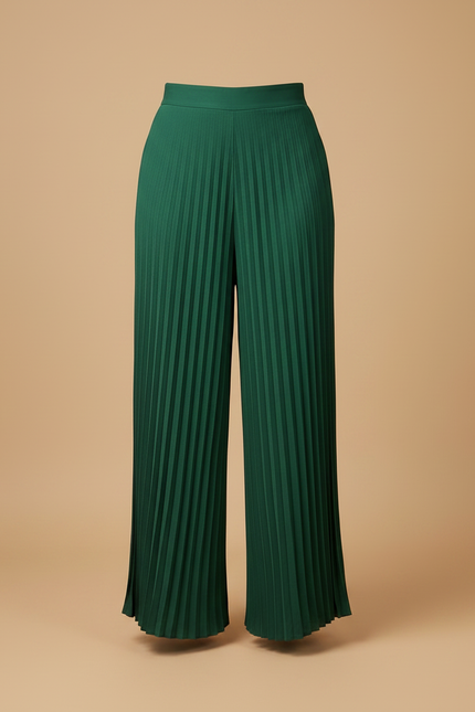 Pantalon À Pince Vert Plissé Fluide Élégant Femme - Polyester - vue 3