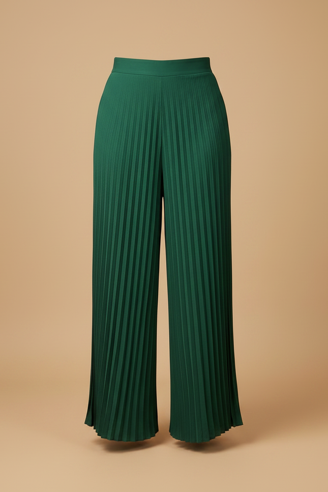 Pantalon À Pince Vert Plissé Fluide Élégant Femme - Polyester - vue 3