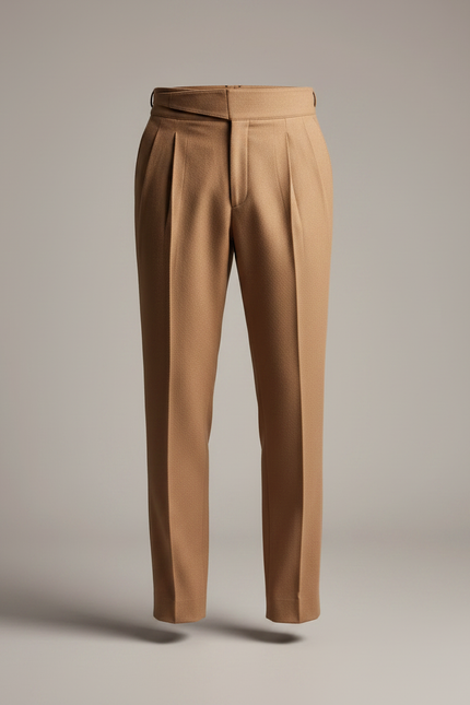 Pantalon À Pince Marron Laine Plissé Homme Élégant - Camel - vue 3