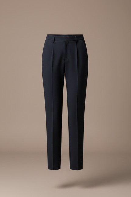 Pantalon À Pince Bleu Marine Droit Évasé Élégant Femme - Gabardine - vue 3