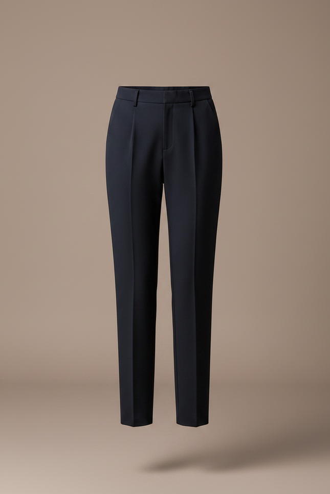 Pantalon À Pince Bleu Marine Droit Évasé Élégant Femme - Gabardine - vue 3