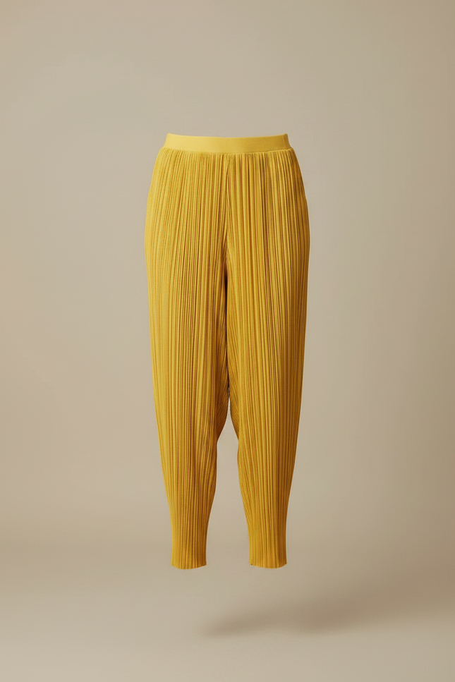Pantalon À Pince Plissé Jaune Fluide Ample Femme - Polyester - vue 3