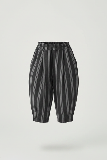Pantalon À Pince Noir Rayé Coton Lin Ample - vue 3