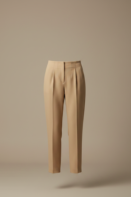 Pantalon À Pince Beige Taille Haute Élégant Femme - Gabardine - vue 3