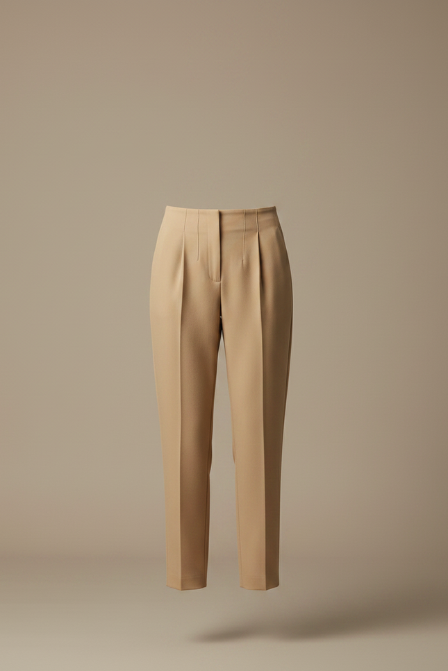 Pantalon À Pince Beige Taille Haute Élégant Femme - Gabardine - vue 3
