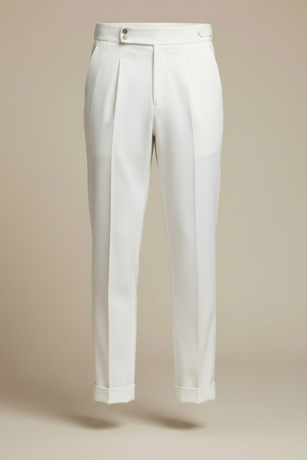 Pantalon À Pince Blanc Droit Taille Haute Élégant Homme - Gabardine - vue 3