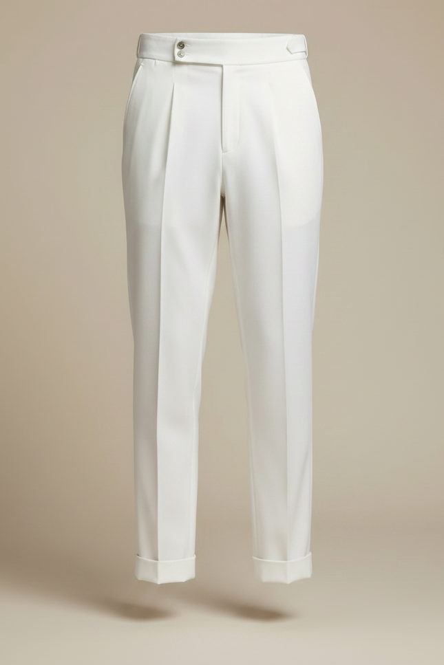 Pantalon À Pince Blanc Droit Taille Haute Élégant Homme - Gabardine - vue 3