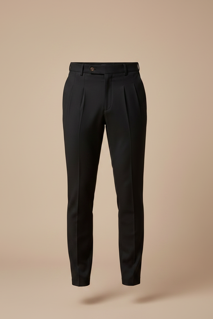 Pantalon À Pince Noir Slim Plissé Homme Élégant - Gabardine - vue 3