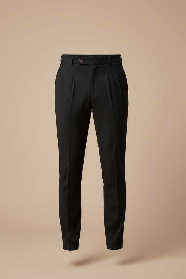 Pantalon À Pince Noir Slim Plissé Homme Élégant - Gabardine - vue 3