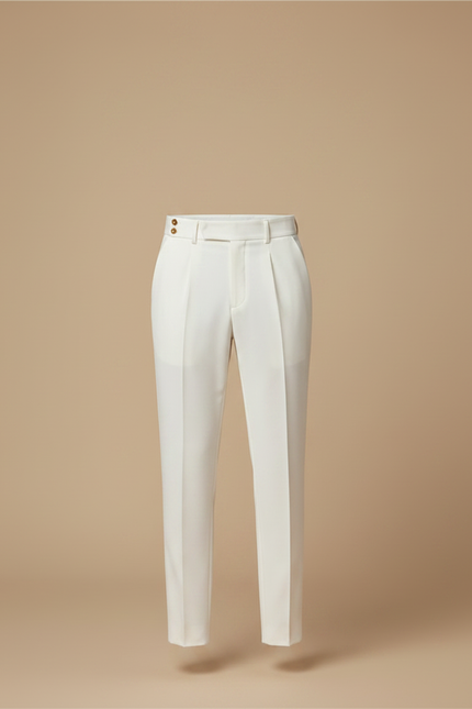 Pantalon À Pince Blanc Plissé Élégant Homme Slim - Polyester - vue 3