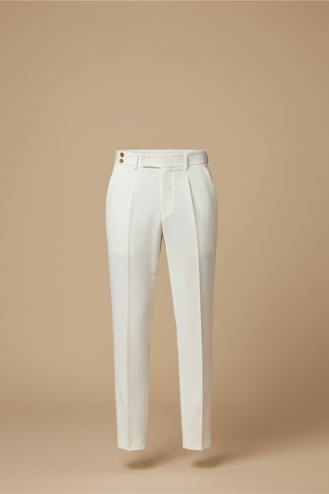 Pantalon À Pince Blanc Plissé Élégant Homme Slim - Polyester - vue 3