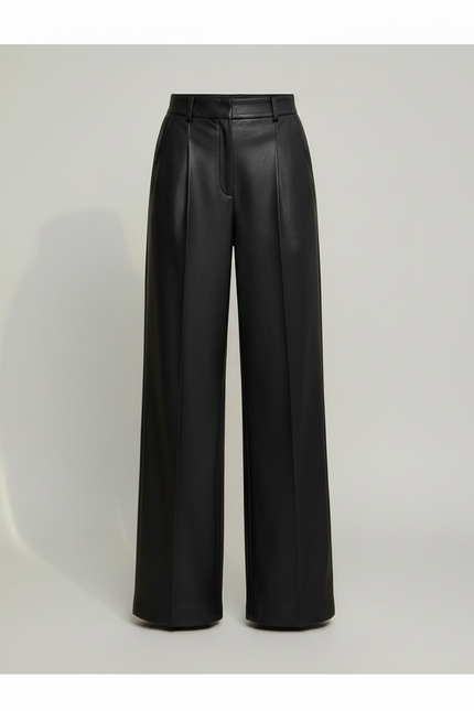 Pantalon À Pince Noir Similicuir Ample Large Élégant Femme - Simili cuir - vue 3