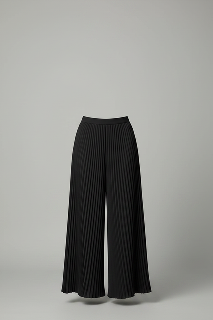 Pantalon À Pince Noir Plissé Fluide Ample Élégant - Polyester - vue 3