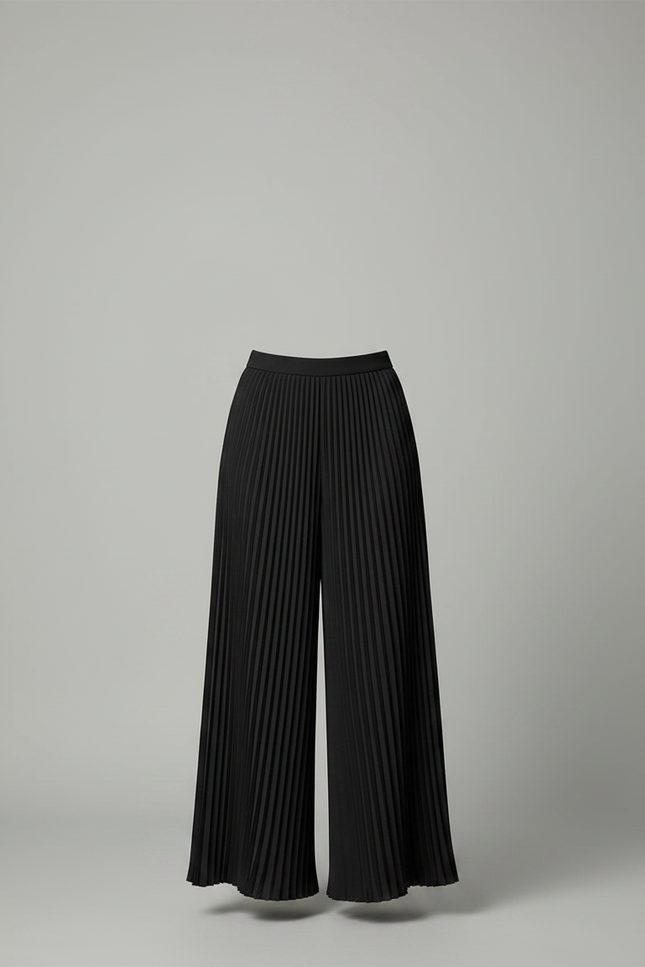 Pantalon À Pince Noir Plissé Fluide Ample Élégant - Polyester - vue 3