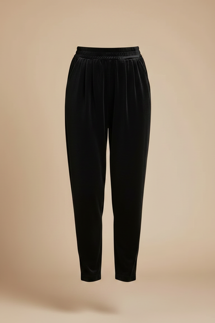 Pantalon À Pince Noir Velours Ample Décontracté Femme - vue 3
