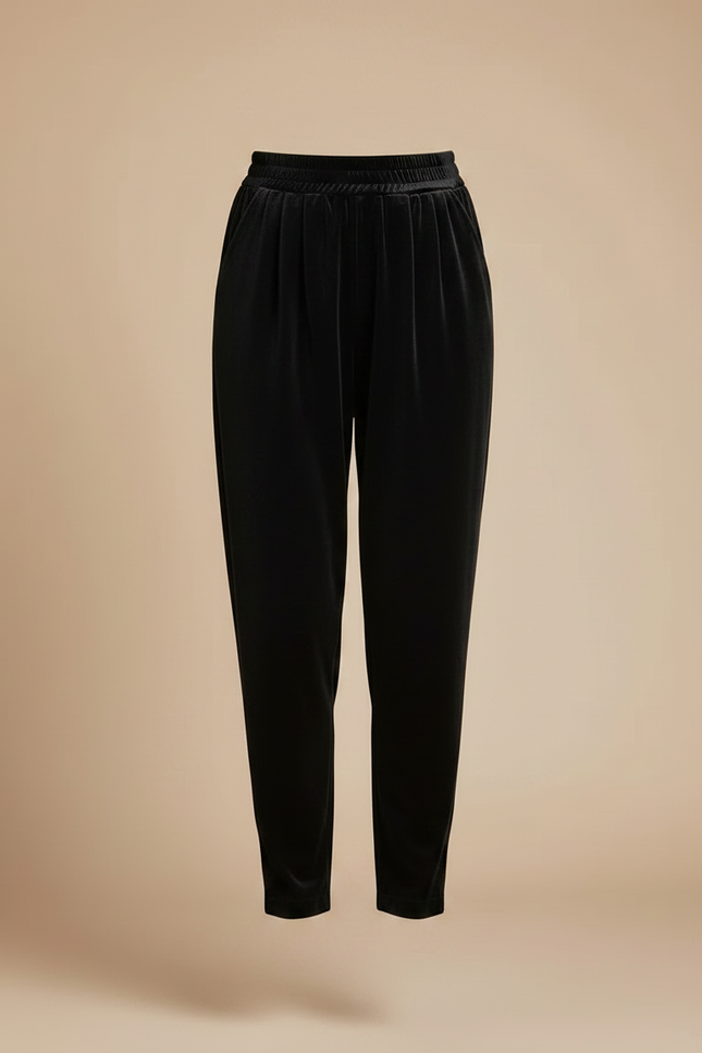 Pantalon À Pince Noir Velours Ample Décontracté Femme - vue 3