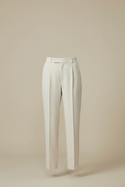 Pantalon À Pince Crème Droit Élégant Décontracté Femme - Blanc Polyester - vue 3