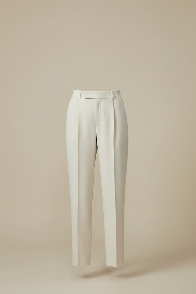 Pantalon À Pince Crème Droit Élégant Décontracté Femme - Blanc Polyester - vue 3