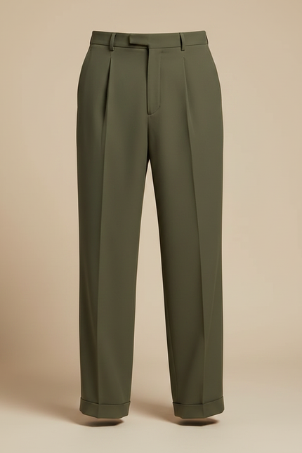 Pantalon À Pince Kaki Plissé Ample Élégant Homme - Polyester - vue 3