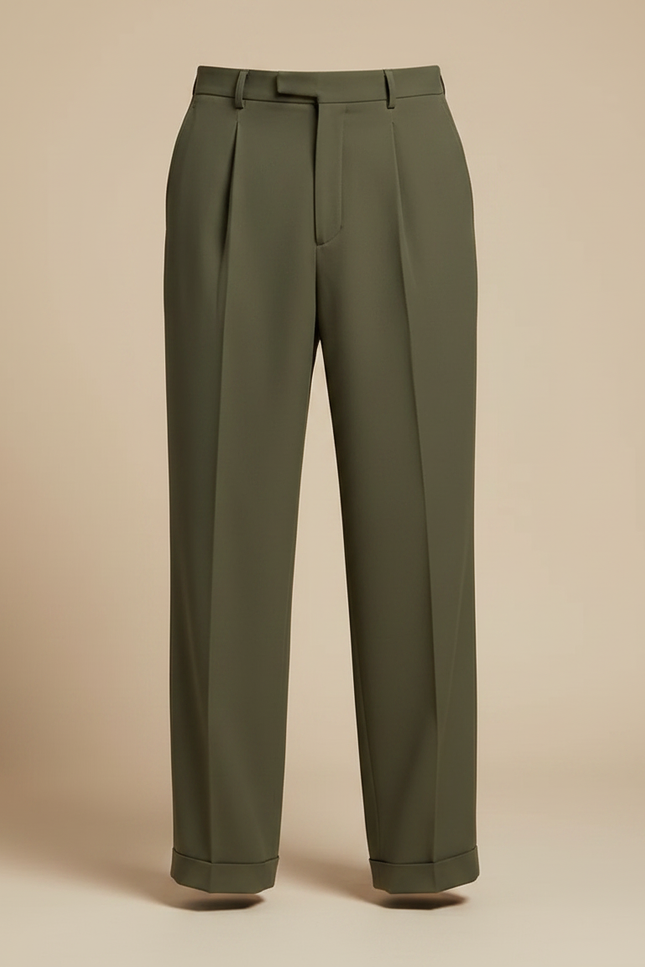 Pantalon À Pince Kaki Plissé Ample Élégant Homme - Polyester - vue 3