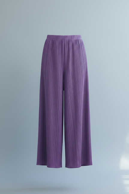 Pantalon À Pince Violet Plissé Fluide Irrégulier Femme - Polyester - vue 3