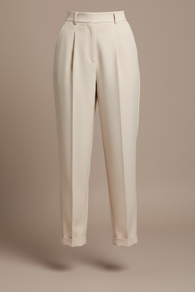 Pantalon À Pince Crème Plissé Droit Tendance Décontracté - Beige Polyester - vue 3