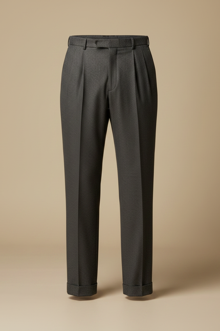 Pantalon À Pince Gris Anthracite Classique Plissé Homme - Laine - vue 3