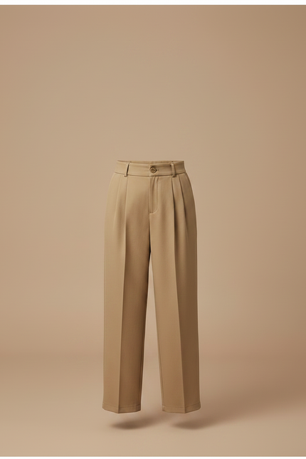 Pantalon À Pince Marron Ample Taille Haute Enfant - Camel Gabardine - vue 3