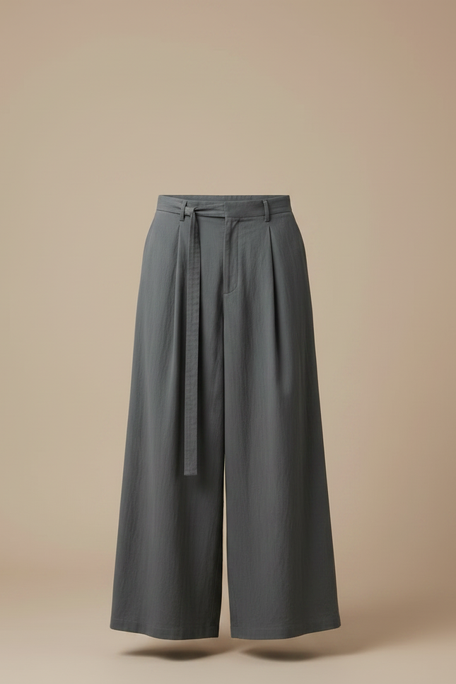 Pantalon À Pince Gris Ample Lin Plissé Homme - vue 3
