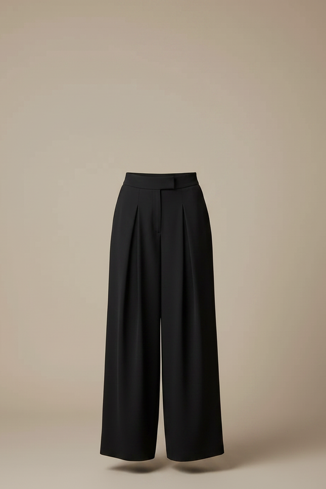 Pantalon À Pince Noir Ample Plissé Fluide Femme - Polyester - vue 3