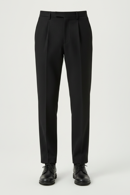 Pantalon À Pince Noir Laine Cachemire Plissé Homme Formel - vue 3