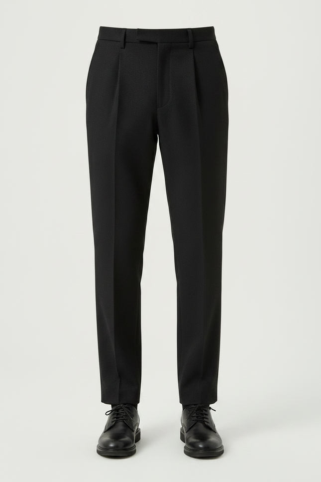 Pantalon À Pince Noir Laine Cachemire Plissé Homme Formel - vue 3