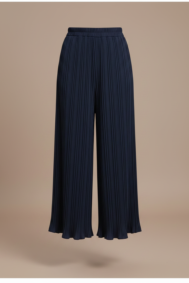 Pantalon À Pince Plissé Fluide Ample Bleu Marine - Polyester - vue 3