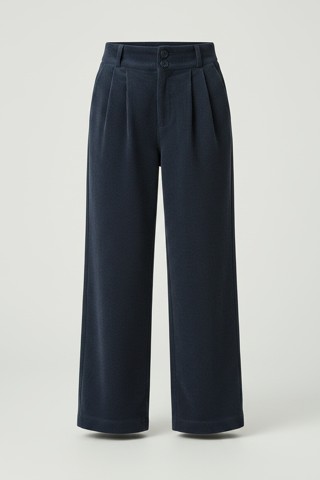 Pantalon À Pince Bleu Marine Côtelé Ample Décontracté - Cordé - vue 3