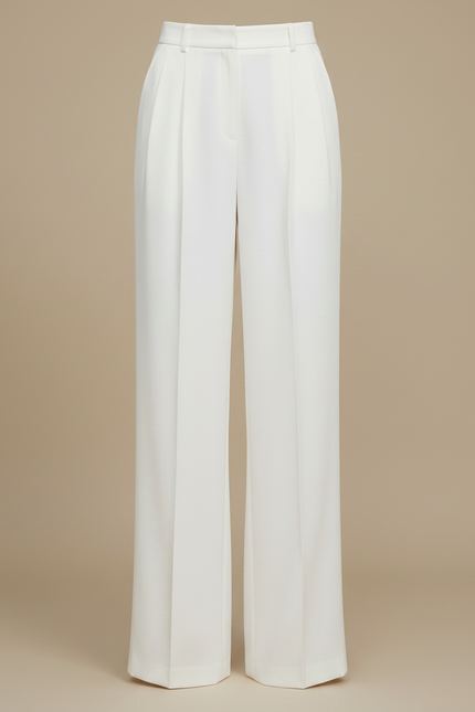 Pantalon À Pince Blanc Cassé Fluide Taille Haute Femme - Polyester - vue 3