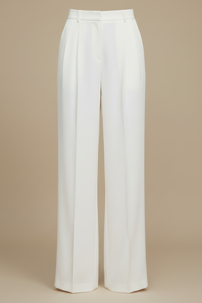 Pantalon À Pince Blanc Cassé Fluide Taille Haute Femme - Polyester - vue 3