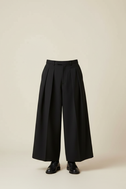 Pantalon À Pince Noir Ample Plissé Homme Moderne - Gabardine - vue 3