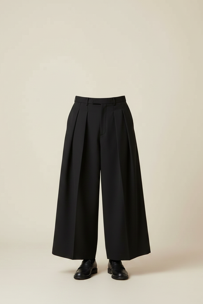 Pantalon À Pince Noir Ample Plissé Homme Moderne - Gabardine - vue 3